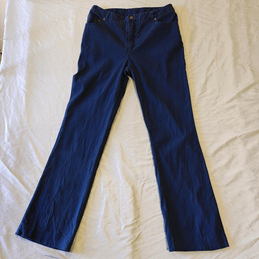 Vintage Newport News Jeanology Linen Blend Navy Flare Pants 10
